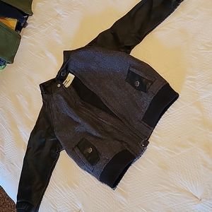 Black and gray chevron,black pleather jacket